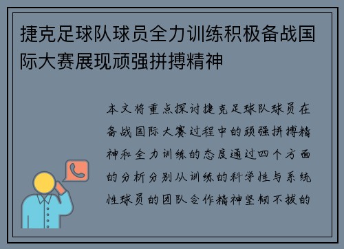 捷克足球队球员全力训练积极备战国际大赛展现顽强拼搏精神